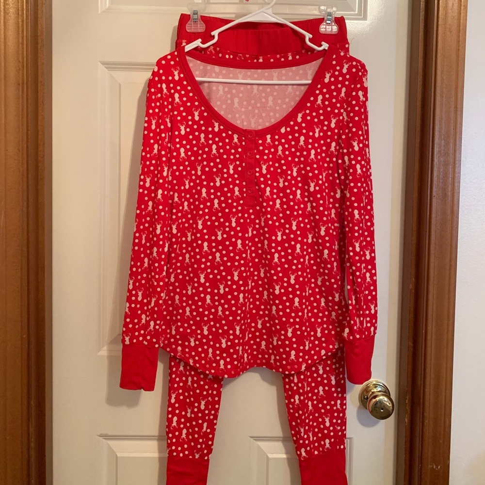 red and white small long-janes Christmas pajamas
